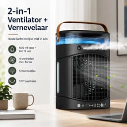 VHV - Ventilatoren - Luchtkoeler - Aircooler - Mobiele luchtkoeler - Torenventilator - Verkoeling - Bladloze ventilator - Oscillerend - Met watervernevelaar - Oplaadbaar - Voor bureau en kantoor - Zwart — thumbnail 3