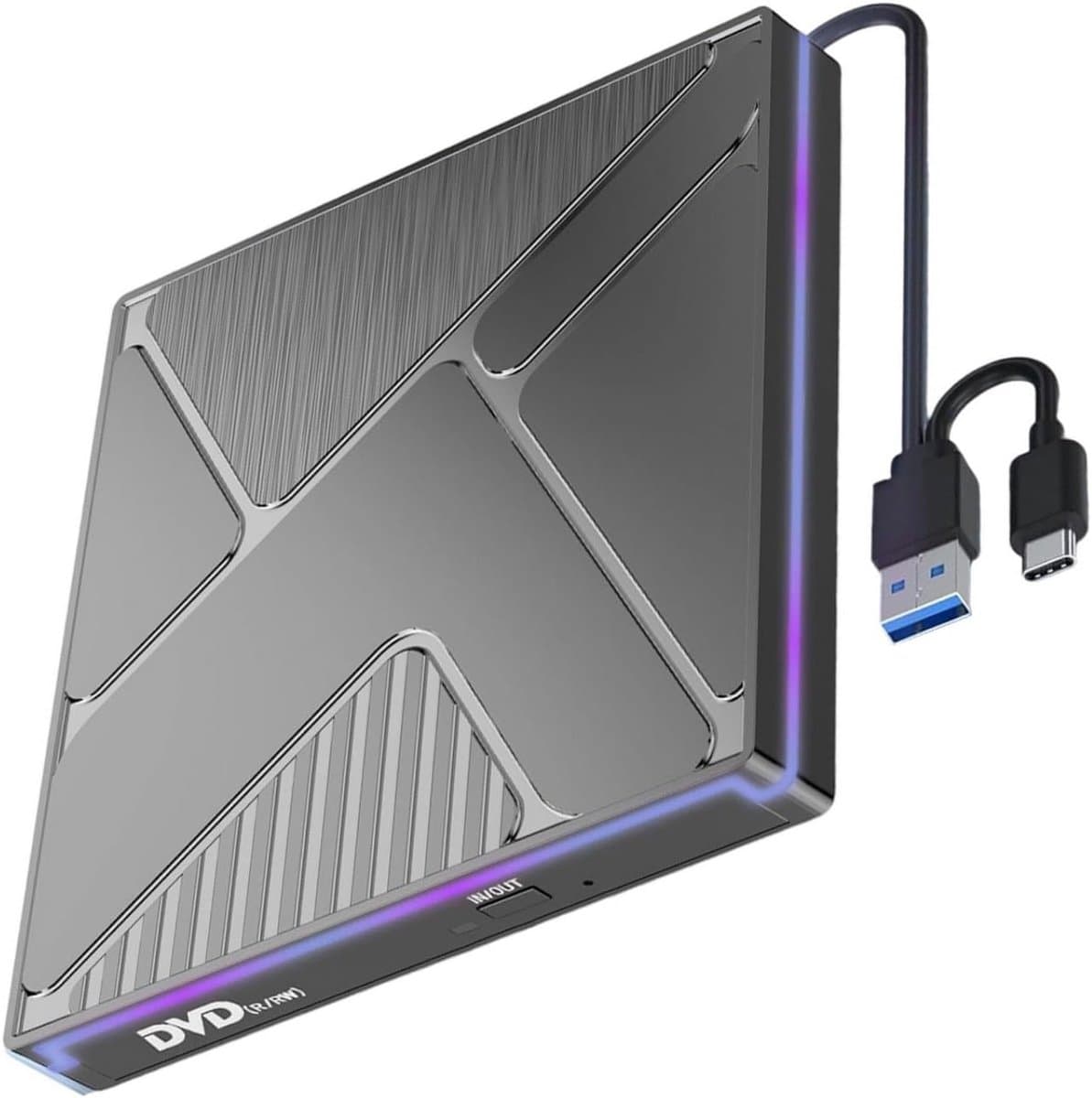 Externe Disc Drive - Optisch Station - Gegevens Back-up - Kleur Verlichting - USB 3.0 Type C - Zwart — afbeelding 1