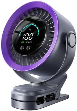 LISM - Draagbare clipventilator, oplaadbare USB-ventilator, 100 windsnelheden, met led-display, 360° draaibare bureauventilator, geschikt voor buitenactiviteiten, kamperen, loopbanden en motorrijden (grijs). — thumbnail 1