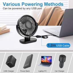 Solvix tafel ventilator geluidloos - Tafelfan - Zwart - 360° Rotatable - Ultra-stil - Voor Thuis en Kantoor — thumbnail 5