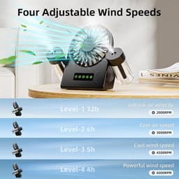 Solvix tafel ventilator geluidloos - Tafelfan - Zwart - Met 2 Sprayflessen - 4 Verstelbare Windsnelheden - Voor Thuis en Kantoor — thumbnail 2