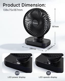 Solvix tafel ventilator geluidloos - Tafelfan - Zwart - Automatische Oscillatie - Oplaadbare Accu - Voor Thuis en Onderweg — thumbnail 5