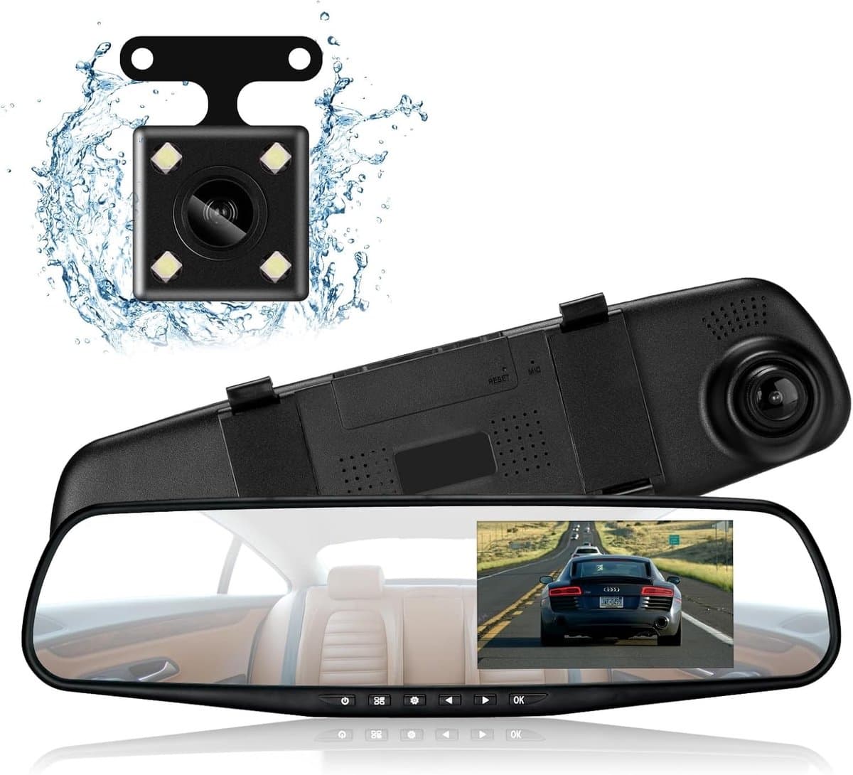 Dash Cam Spiegel - Waterdicht - 1080P Full HD Dual Lens - G-sensor en Parkeermodus - Voor Auto's — afbeelding 1