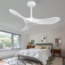 Plafondventilator 36 inch wit met 3 massief houten bladen - afstandsbediening - 6 snelheden met omkeerfunctie - geheugenfunctie - modern design - zonder verlichting — thumbnail 4