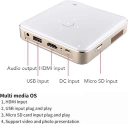 SnelShoppen - Mini Videoprojector 1080P HD DLP Projector, Draagbaar met 30.000 Uur Accuduur voor Thuis en Buiten, Ideaal voor Filmavonden, Feest, Camp — thumbnail 4