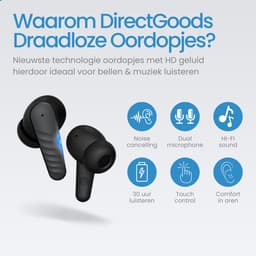 DirectGoods® Draadloze Oordopjes – Bluetooth Oordopjes – Oortjes draadloos – Oordopjes draadloos - Noise cancelling - Universeel - Zwart — thumbnail 2