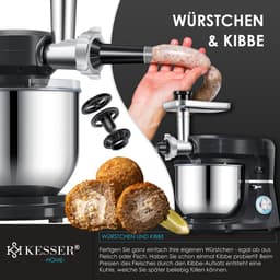 KESSER® 3 in 1 Keukenmachine Foodprocessor - Keukenmixer - Keukenrobotor K-KM 3000 met Kneder Multifunctionele Mixer 5,5 L Kom met 3 Menggereedschappen 1,5 L Sapcentrifuge Worstset Pasta & Koekjesvormen - Zwart — thumbnail 3