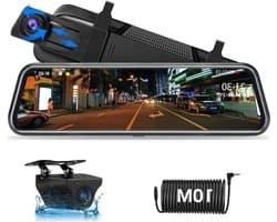 10 inch/24 cm dashcam met touchscreen - Full HD 1080 pixels - 10 m kabel - 170 graden groothoeklens - nachtzicht - loop recording - G-sensor