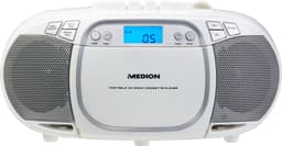 MEDION E66476 Stereo Sound Systeem (Boombox, CD-speler, MP3, cassette, draagbare cassettespeler voor kinderen, FM-radio, AUX, hoofdtelefoon, netstroom & batterij), wit — thumbnail 1