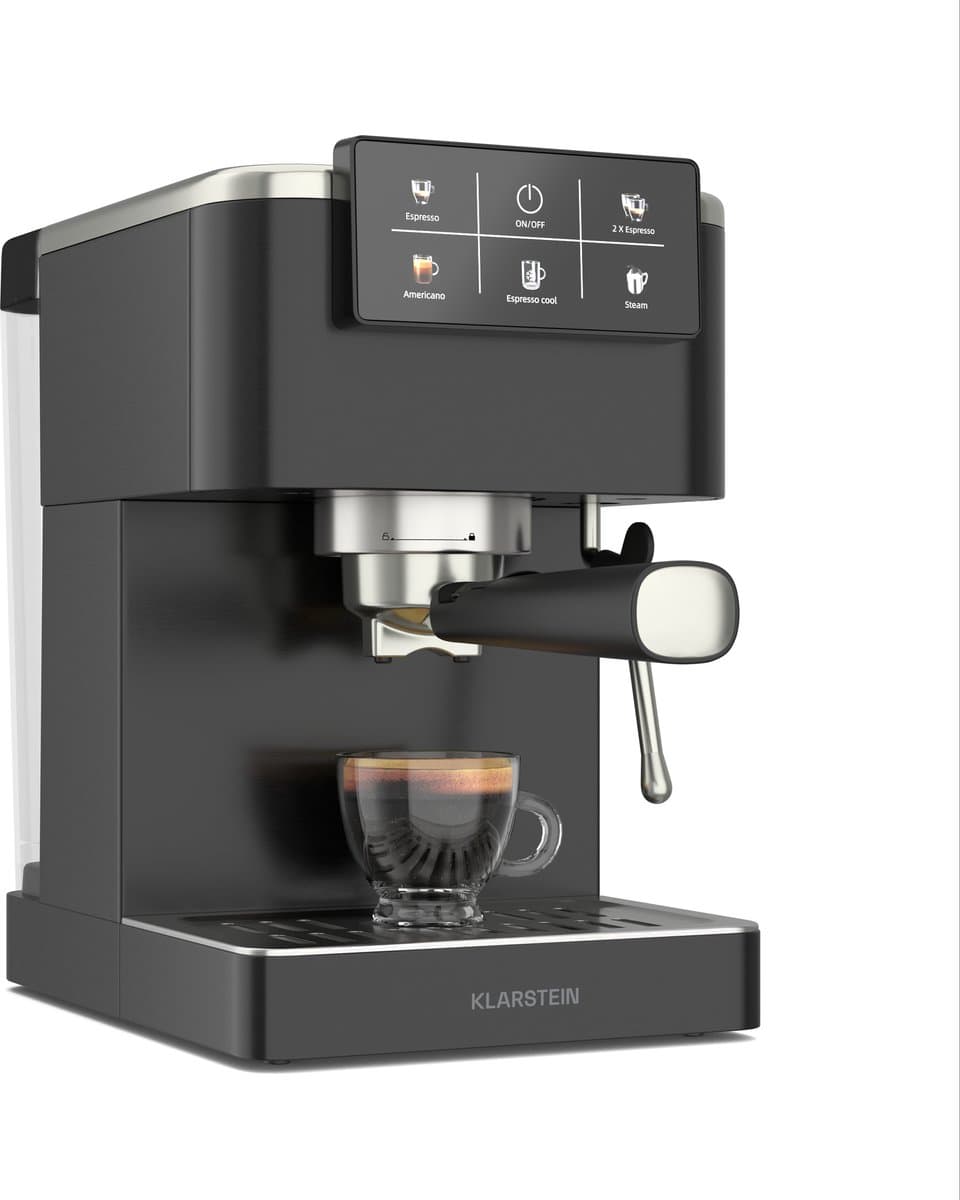 Klarstein SteelPresso Touch Pistonmachine – 20 Bar, 1350 W, RVS, 1,5 L Waterreservoir, Touchdisplay, Geïntegreerde Melkopschuimer, Compact Design, Koffiemachine — afbeelding 1