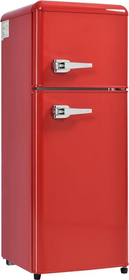 Merax Retro Mini Koelkast - Koel-vriescombinatie – 92L inhoud - 28L Vriezer en 64 Liter Koeling - LED-verlichting - Energieklasse D - Rood — thumbnail 1