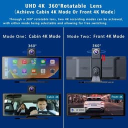 Dashcam voor Auto - 10.26” 4K Dashcam – CarPlay & Android Auto – 350° Rotatie – 6M AHD Achtercamera – Nachtzicht & Rijassistentie - Zwart — thumbnail 2