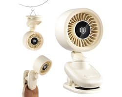 Kleine USB Tafelventilator met Clip – Mini Ventilator met Oplaadbare Batterij, Oscillatie, Timer, Traploze Snelheid & Fluisterstil – Clipventilator voor Bureau, Bed, Kantoor, Tafel & Kamperen