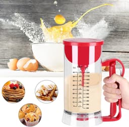 Deegmixer Dispenser - Beslagmaker Beslagverdeler - Bakken Maken - Automatisch Mengen - 1200 ml Inhoud - Transparant Rood — thumbnail 2