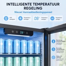 Celestul Drankenkoelkast 90L - Mini Koelkast voor Bier Wijn & Frisdrank - 126 Blikjes - Glazen Deur - LED - Stil - Instelbare Temperatuur - 49×44,5×78cm - Zwart — thumbnail 5