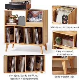 Platenspeler Stand - Platenspeler Meubel - Hout - Vinyl Opbergsysteem voor LP's - Platenkast - LP Record Holder - Display Rek voor Draaitafel, Boeken & Tijdschriften - Platenspelerstandaard - Vintage Bruin & Zwart - Audio Meubel — thumbnail 4