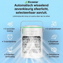 Elcostar® Premium Portable Airco - Mini Airco - 2026 Model - Mobiele Airco - Luchtkoeler 4-in-1 - 4 windsnelheden, 2 luchtbevochtingsstanden & Timer - Aircooler - Draagbare Airco - Lekvrij - Airco - Wit — thumbnail 3