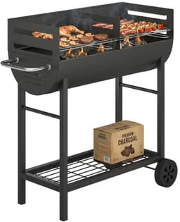 Premie Houtskool Barbecue - Smoker Barbecue met 2 Grillzones - in Hoogte Verstelbaar - Barbecuegrill - Grillwagen - Grillrooster - Houtskoolgrill met Wielen & Handgreep - BBQ voor buiten, tuin - Zwart — thumbnail 1