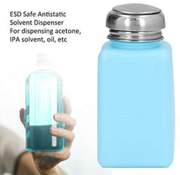 200ml Push Down Alcohol Dispenser Pomp Fles Methanol Container, ESD Veilige Anti Statische Solvent Dispenser met RVS Perskop voor Aceton, IPA Oplosmiddel (Blauw) — thumbnail 4