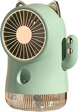 Ventilator - Mini ventilator - Oplaadbare kleine ventilator met vernevelaar, krachtige luchtstroom met 3 standen, draagbare tafelventilator, brede luchtverspreiding, stille oscillerende luchtcirculator voor thuis en op kantoor (groen) — thumbnail 1