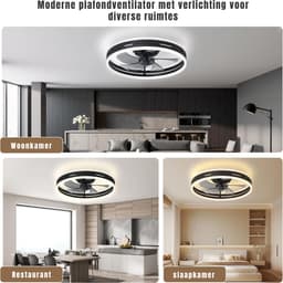 RUX® Plafonniere Met Ventilator - Plafondventilator - Plafondventilator Met Verlichting - Zwart - 45cm x 45cm x 20cm; 2.58 kg — thumbnail 5