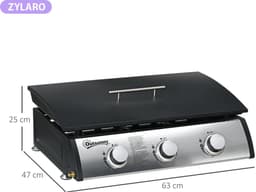 Gasbarbecue - Tafelmodel Gasbarbecue en Gasgrill - 3 Branders - 7,5 kW - met Deksel, Vetopvangbak, Antiaanbakplaat - 63 x 47 x 25 cm - Zwart + Zilver — thumbnail 2