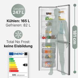 Bomann KG 7360 – No-Frost Koel- vriescombinatie – 247 Liter – 181 cm hoog – Energieklasse D – Inox Look — thumbnail 3
