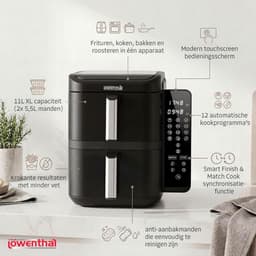 Dubbele Airfryer - Heteluchtfriteuse XL - Maaltijden Bereiden - Sync Finish Functie - 11 Liter Capaciteit - Zwart — thumbnail 4