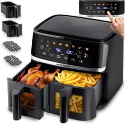 Heteluchtfriteuse - Dubbele Kamer - Gezond Koken - Twee Kijkvensters - 102 Liter - Zwart — thumbnail 1