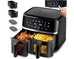 Heteluchtfriteuse - Dubbele Kamer - Gezond Koken - Twee Kijkvensters - 102 Liter - Zwart
