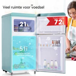 Retro koelkast - Mini koelkast met vriesvak - Dubbele deuren - Gescheiden koelen - 72 Liter - Kantoor of slaapkamer - 46x45x91 cm - Cyaan — thumbnail 4