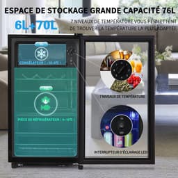 Vrijstaande Mini Koelkast - Stille Drankenkoelkast - Met 6L Vriesvak - LED Verlichting - 76 Liter Capaciteit - Slaapkamer en Kantoor - 40,0x43,5x71,6 cm — thumbnail 4