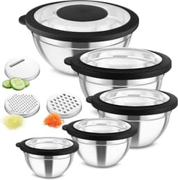 Mengkom set - Keukenbakken - Ingrediënten mengen - Met raspopzetstukken - 5 maten 4.6L - Zwart — thumbnail 1