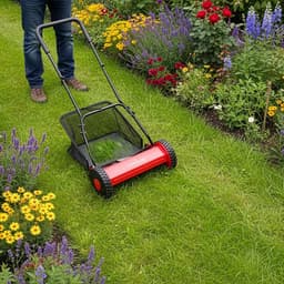 Handgrasmaaier 40 cm - Mechanische maaier - Gazononderhoud - 5-blads kooisysteem - 15-43 mm hoogte - Zwart/Rood — thumbnail 4