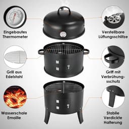 Seth Select Houtskool BBQ, Grill BBQ, Smoker BBQ, BBQ Smoker Grill met Handgrepen, 3-in-1 houtskool BBQ, Zwart — thumbnail 4