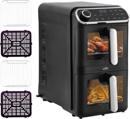 Heteluchtfriteuse Dubbel - Dubbele Airfryer - Gezond Koken - Twee Kamers - 11 Liter - Zwart — thumbnail 1