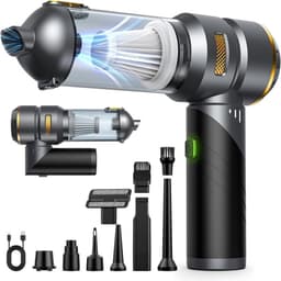 Borstelloze handstofzuiger, geschikt voor zowel thuis als in de auto, krachtige zuigkracht met blaas- en blaasfunctie, batterij-indicator, grijze kleur. — thumbnail 1
