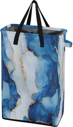 Wasbak met handvatten - Slanke mand - Kleding opbergen - Vrijstaand ontwerp - 48L capaciteit - Marmer koningsblauw — thumbnail 1