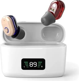 Oplaadbare hoortoestellen voor senioren, in-ear ontwerp, ruisonderdrukking, geluidsversterking, USB-interface, lange batterijduur, wit LED-display. — thumbnail 1