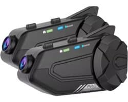 Motorhelm Intercom Met 1080P Full HD Dashcam - Bluetooth Headset - 1000M Bereik - WiFi App Bediening - 64GB Opslag - Noise Cancelling - Voice Control - Waterdicht - FM Radio - 1500mAh Batterij - Ideaal Voor Toerritten & Groepscommunicatie - 2 Stuks
