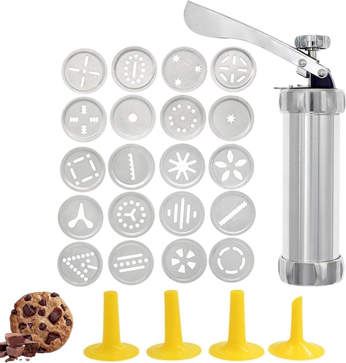 Koekjespers Machine - Bakvorm Decorator - Zelf Koekjes Maken - 24 Delige Set - 21.2 cm Lengte - Zilverkleurig — afbeelding 1