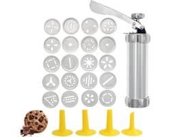 Koekjespers Machine - Bakvorm Decorator - Zelf Koekjes Maken - 24 Delige Set - 21.2 cm Lengte - Zilverkleurig