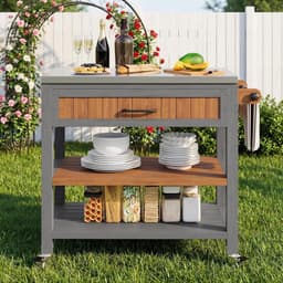 Tuinkast met werkblad - Buitenkast Grillstation - Buiten koken - Met RVS werkblad - 80x51x91.5cm - Houtkleurig — thumbnail 2