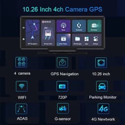 Dashcam voor Auto - 10.26” Touchscreen Dashcam - 4 Camera’s - 4G Android 8.1 - 360° Panorama - GPS & ADAS - Parkeermodus - Zwart — thumbnail 3