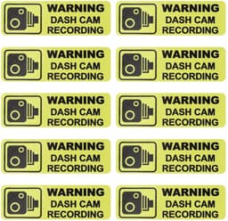 Dailygoods - Dailygoody - Dashcam Waarschuwingsstickers - Verbeterde Veiligheid - Geel - PVC - 10 Stuks - Geschikt voor Auto - 89x28 mm — thumbnail 1