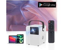 Boscer T2 PRO Android Beamer – Draagbare Mini Projector met WiFi 6, Bluetooth, HDMI, Elektrische Focus & Ingebouwde Speaker – Alles-in-één Smart TV Projector HD – Ondersteunt Google PlayStore, Netflix, Videoland, Disney+, YouTube