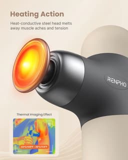 Mini massagepistool met warmte voor diepe weefselmassages - Draagbare percussiemassager met 4 intensiteiten en 4 hoofden — thumbnail 5