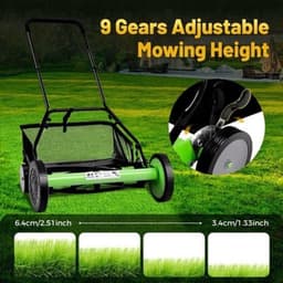 Handgrasmaaier – Handmaaier – Kooimesmaaier – Duwgrasmaaier – Gazonmaaier – 50,8 cm Maaibreedte – 9 Instelbare Maaihoogtes – 65-Mangaan Stalen Messen – Met Opvangzak – Groen — thumbnail 4