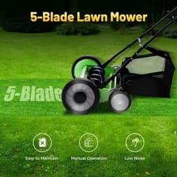 Handgrasmaaier – Handmaaier – Kooimesmaaier – Duwgrasmaaier – Gazonmaaier – 50,8 cm Maaibreedte – 9 Instelbare Maaihoogtes – 65-Mangaan Stalen Messen – Met Opvangzak – Groen — thumbnail 3