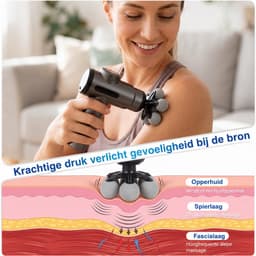 Massagepistool – Massageapparaat en Massage Gun – Draagbaar Massagepistool met 99 Snelheden en 9 Massagekoppen – Handmassageapparaat voor Nek, Rug en Benen – Met Reistas – Grijs — thumbnail 4